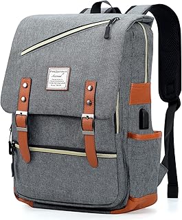 Mecrowd Vintage Laptop Backpack, College Backpack for 15.6 Inch Laptop, Computer Backpack with USB Charging Port