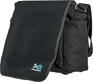 Canvas Messenger Bag For Laptop | Tactical Hook and Loop Patches | Computer Bag Travel Bag, Black