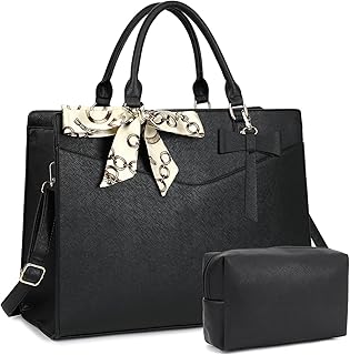 Laptop Bag for Women, 15.6 Inch Computer Tote Bag Leather Work Bag with Clutch Purse,Large Shoulder Handbag 2 PCS Set
