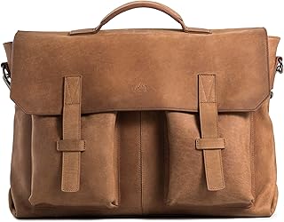 'VELEZ Tan Full Grain Leather Messenger Bag for Men - 15'' Laptop Briefcase - Mens Vintage Business Crossbody Computer Bags'