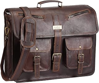 HULSH Leather Messenger Bag for Men and Women 18 Inch | Best Laptop Briefcase Satchel Computer Bag with Adjustable Strap