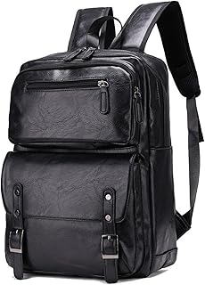 Leather Backpack for Men Black Laptop Computer Backpack Large Capacity Business Ladies Retro Leisure Travel Backpack