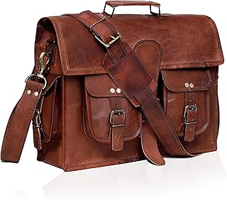C CUERO Leather Briefcase Laptop Messenger bag best computer satchel Handmade Bags for men and women 16 Inch Office Crossbody Bag College Bag, Brown
