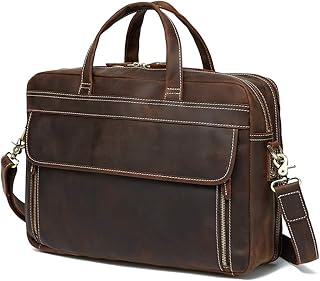 Vintage Genuine Leather Briefcases For Men 17 inch Laptop Bag Messenger Cross Body Shoulder Computer Satchel