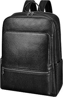 Business Travel Leather Backpack for Men, 17.3-inch Computer Backpack with Laptop Compartment. Black Large 30L, Black, Medium, Europe and America
