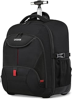 Rolling Backpack, Large Backpack with Wheels for Men Women Adults, 17inch Waterproof Wheeled Travel Laptop Backpack Carry on Luggage Bag Trolley Suitcase Business College School Computer Bookbag,Black