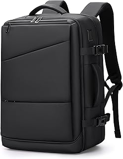 Travel Backpack 41L, Expandable Water Resistant College Computer Laptop Backpack for Men, Carry-On Flight Approved Backpack with USB Port, Black 17 Inch Business Work Laptop Bag, Black,