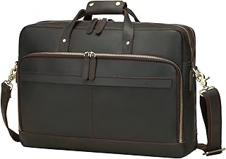 Full Grain Leather Briefcases For Men,Mens Messenger Bag 17.3 15.6 Inch Laptop Computer Case