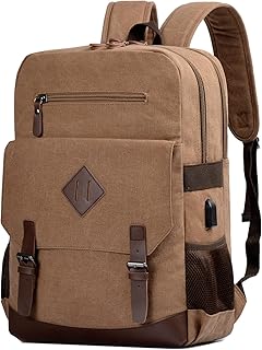 Canvas Vintage Laptop Backpack for Women Men, College Computer Bookbag Fits 17.3 Inch Laptop
