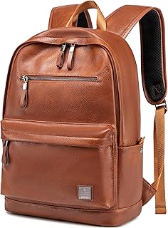 Leather Laptop Backpack for Men Women College Bookbag Computer Rucksack for Work Travel, Fits 15.6 Inch Laptop