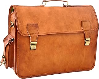 Leather Briefcase Laptop Messenger bag best computer satchel Handmade 18 INCH Brown Bags for men women, Dark Brown, Height 13 x Length 18 x Width 5 Inch