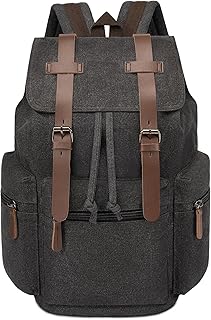 Canvas Backpack Vintage Laptop Rucksack Backpack Fits 15.6 Inch Computer, College Work Travel Daypack for Men Women