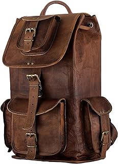 Handmade Brown Vintage Full Grain Goat leather Rucksack Laptop Backpack Casual Travel Bag