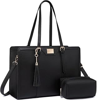 Laptop Tote Bag for Women,15.6 inch Canvas Leather Computer bag with Clutch Purse for Business, Travel, Casual