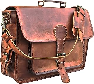Messenger Bag Vintage Genuine Leather Briefcase Large Satchel Shoulder Bag Rugged Leather Computer Laptop Bag