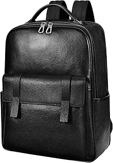 Men's business travel leather backpack. 15.6-inch computer backpack with laptop compartment. Full grain genuine cowhide backpack. Black Medium 23L, Black, Medium, Europe and America