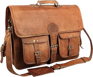 Leather Laptop Messenger Travel Office Crossbody Briefcase Satchel Best Computer Bag for Men and women, Caramel Brown, Large