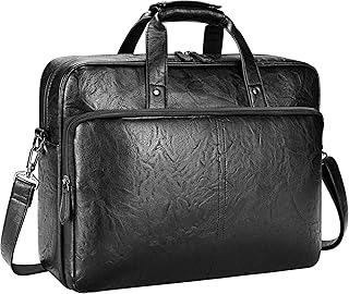 Laptop Bag, Leather Computer Briefcase for Men 15.6-16 Inch Laptop Messenger Bag For Work/Business Travel/College, Black, Black, Large, Modern