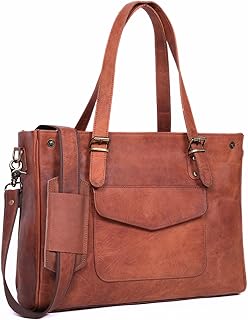 Genuine Leather Laptop Bag for Women - Large Brown Work Tote, Messenger Bag, and Briefcase with Laptop Compartment & Zipper - 16-inch Womens Leather Computer Bag Fits 15.6-inch Laptop, Brown, 16 inch