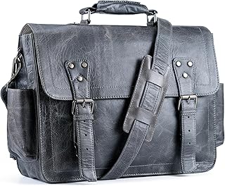 Leather Laptop Messenger Bag For Men Women 'The Versavauge' Convertible To Backpack Fits 15 Inch Computer Briefcase Satchel Bag For Office Work, Grey, 15 Inch