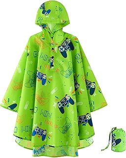Kids Rain Poncho Reusable Toddler Raincoat Waterproof Rain Jacket for Age 3-15