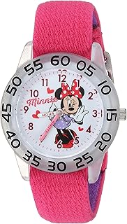 Minnie Mouse Kids' Bezel Stainless Steel Time Teacher Analog Nylon Strap Watch