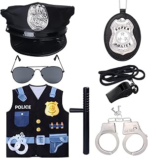 Keymall Kids Police Costume Set-7 Pcs Police Officer Dress Up for boys-Hat,Vest, Badge,Whistle,Sunglasses,Handcuff,Baton