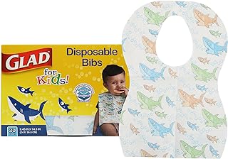 Glad for Kids Sharks Paper Bibs, 30 Count - Disposable Paper Bibs with Cute Sharks Design for Kids - Travel Bibs for Kids - Art & Craft Disposable Kids Bibs