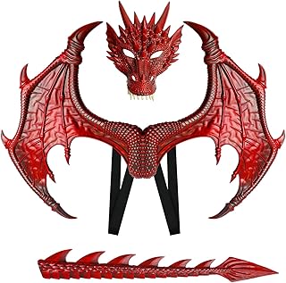 IncreDecor Dragon Costume for Kids Dinosaur Tail Mask Set, Cool Halloween Dragon Wings Cosplay Costume Mask for Children Boys
