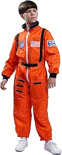 Kids Astronaut Costume Space Suit Onesie with Embroidered Patches and Pockets
