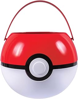 Disguise Pokeball Halloween Candy Pail, Official Pokemon Treat Pail Costume Accessory for Kids Red & White, 7.5 Inch Width