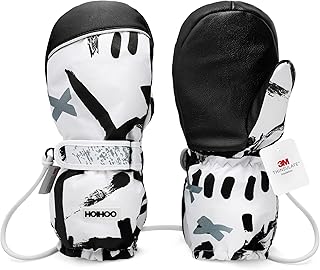 Kids Ski Mittens, Waterproof Snow Thinsulate Mittens Toddler Warm Winter Ski Snow Gloves with String for Boys Girls