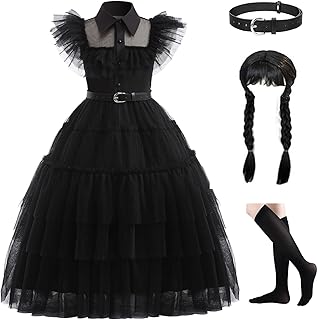 Girls Cosplay Costume Dress for Wednesday Addams Family Kids Costumes Black Dance Princess for Halloween School Party
