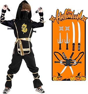Halloween Ninja Costume for Boys Kids Ninja Dress Up & Pretend play with Deluxe Ninja toys