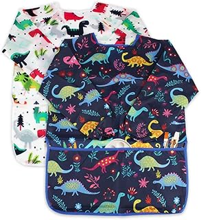 BAHABY Kids Art Smocks 2 Pack Painting Smock with Long Sleeve and 3 Pockets for Age 3-8
