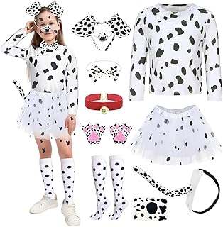 10 Pcs Dalmatian Costume Girls 100 Days of School Costume Kids Dalmatians Dog Cosplay Outfit Set with Accessories