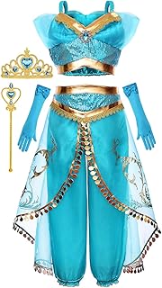 Arabian Princess Costume for Girls Dress Up Birthday Halloween Party with Tiara and Wand