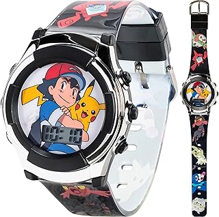 Pokémon Kids' Watch with Flashing LED Lights - Kids Digital Watch with Official Pokémon Characters on the Dial, Childrens Watch with Easy Buckle Strap, Kids Digital Watch, Safe for Children