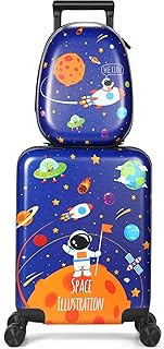 Kids Luggage and Backpack 18" Suitcase with Spinner Wheel Hard Case Travel Suitcase 13" Backpack Girl Suitcase Set for Kids Travel Suitcase Supplies, Blue, Spaceman Style