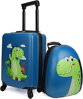 Kids Luggage With Wheels For Boys, Kids Luggage Set, Kids Suitcases With Wheels For Boys, Dinosaur, 18.1 inches x 9.1 inches x 12.2 inches, Green Dinosaur