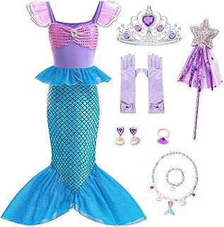 Little Girls Mermaid Princess Costume Sequins Party Dress for Toddler Kids Baby Halloween Dress Up with Accessories