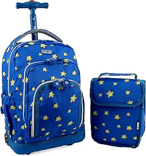 J World Lollipop Kids Rolling Backpack & Lunch Bag Set for Elementary School. Carry-On Suitcase with Wheels