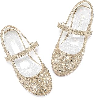 Girls Glitter Flats Adorable Dress Shoes Princess Wedding Party Flower Rhinestone Shoes for Kids Toddler