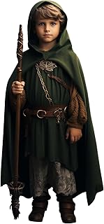 Renaissance Costume for Boys - Kids Medieval Cloak With Hood Halloween Ranger Wizard Elven Hooded Cape Robe