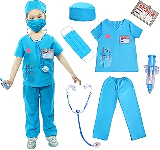 Kids Scrubs for Girls Kids Doctor Costume - Wbesty 7pcs Play Kits with Costume and Accessories for Halloween Parties