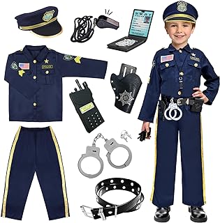 BEIKEETOO Police Costume for kids, Exquisite Police Officer Costume for Kids Halloween Costumes for Boys Girls, Dress Up Police Uniform Cop Costume Role Play Outfits for Halloween Career Day