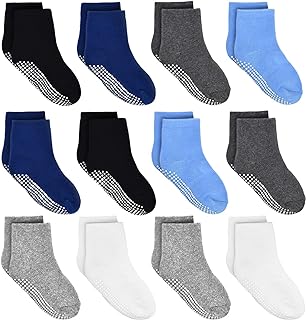 Kids Non Slip Toddler Boy Grip Socks 12 Pairs Anti Skid Sticky Socks for 1-10 Years Infants Baby Children