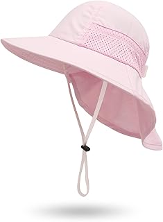 Toddler Kids Girls Boys Sun Hat Summer UPF 50+ Protection Caps Wide Brim Neck Flap Beach Play Hats Age 1-7 Years