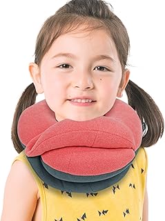 BUYUE Kids Travel Pillows for Airplane, 360° Head Support Sleeping Essentials for Boys Long Flight, Skin-Friendly Soft Neck Pillow for Traveling in Car Seat, Small, Pink Grey