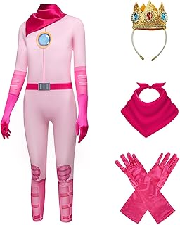 Princess Peach Costume,Kids Halloween Costume,Anime Cosplay Costumes Jumpsuit for Girls